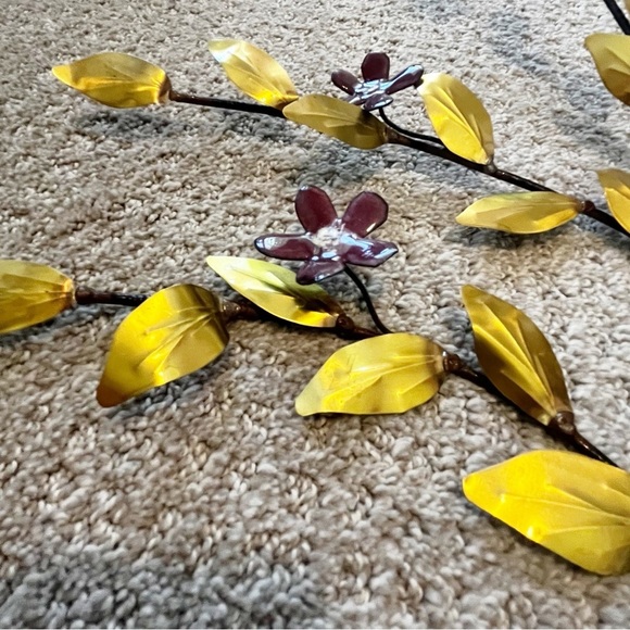 Lotus Hibiscus Purple Enamel Flower Metal Wall Hanging Spray Brass Mid Century - Picture 4 of 14